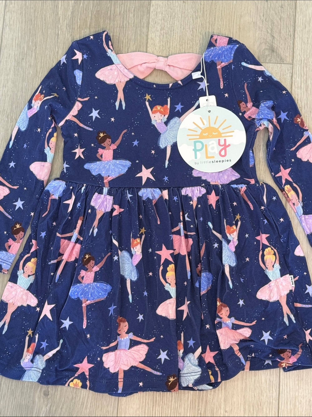 Little Sleepies Navy Ballerina Print Twirl Bodysuit Dress with Pink Accents NWT